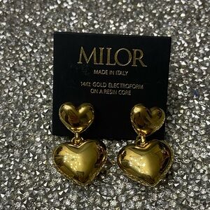 Milor Italy 14kt gold puffy heart earrings new